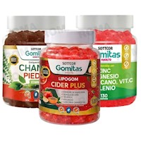 PACK 3 GOMITAS CHANCA PIEDRA + LIPOGOM CIDER PLUS + ZINC SOTTCOR